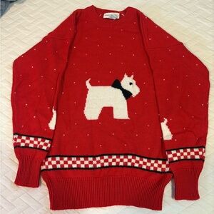 70s Vintage Wainwright & Spencer Red christmas sweater w/ scottie dog